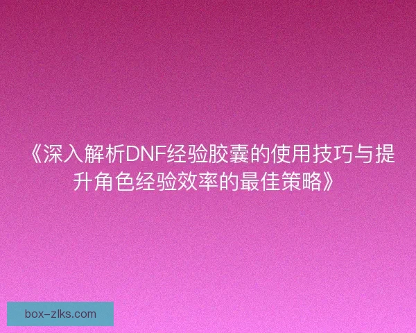 《深入解析DNF经验胶囊的使用技巧与提升角色经验效率的最佳策略》